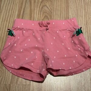 Girls Pink Strawberry Print Jersey Shorts Size 4 XS Fruit Pocket